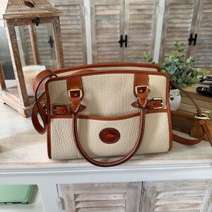 Dooney & Bourke Cream and Brown Leather Satchel